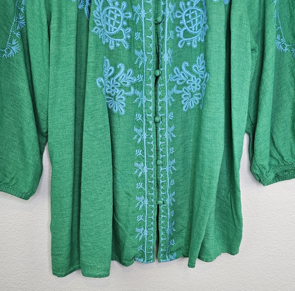 J Jill Linen Modal Blend Embroidered Boho Top XL - Picture 6 of 11